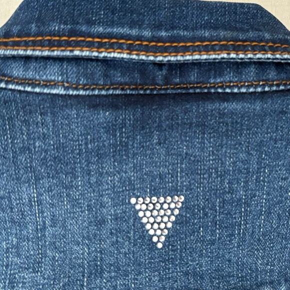 GUESS Girls Denim Jean Jacket Size 10 Rhinestone Logo Classic Stretch - Picture 4 of 7